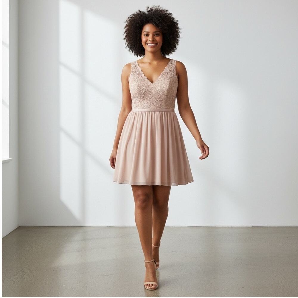 Morilee A Line Dress 22 Blush Lace V Neck Sleeveless Wedding Formal